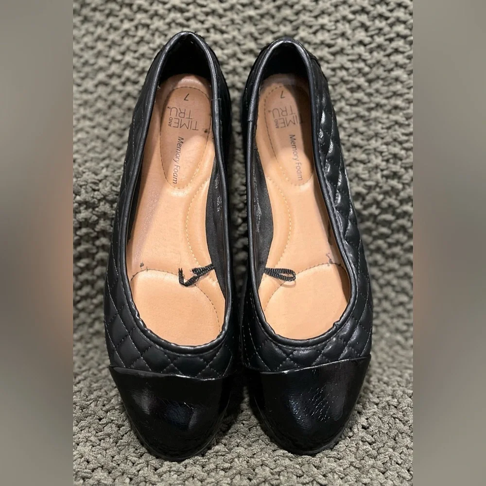 Time & Tru Slip-On Flats, Quilted Texture w/Toe & Heel Patent Detail; Size 7